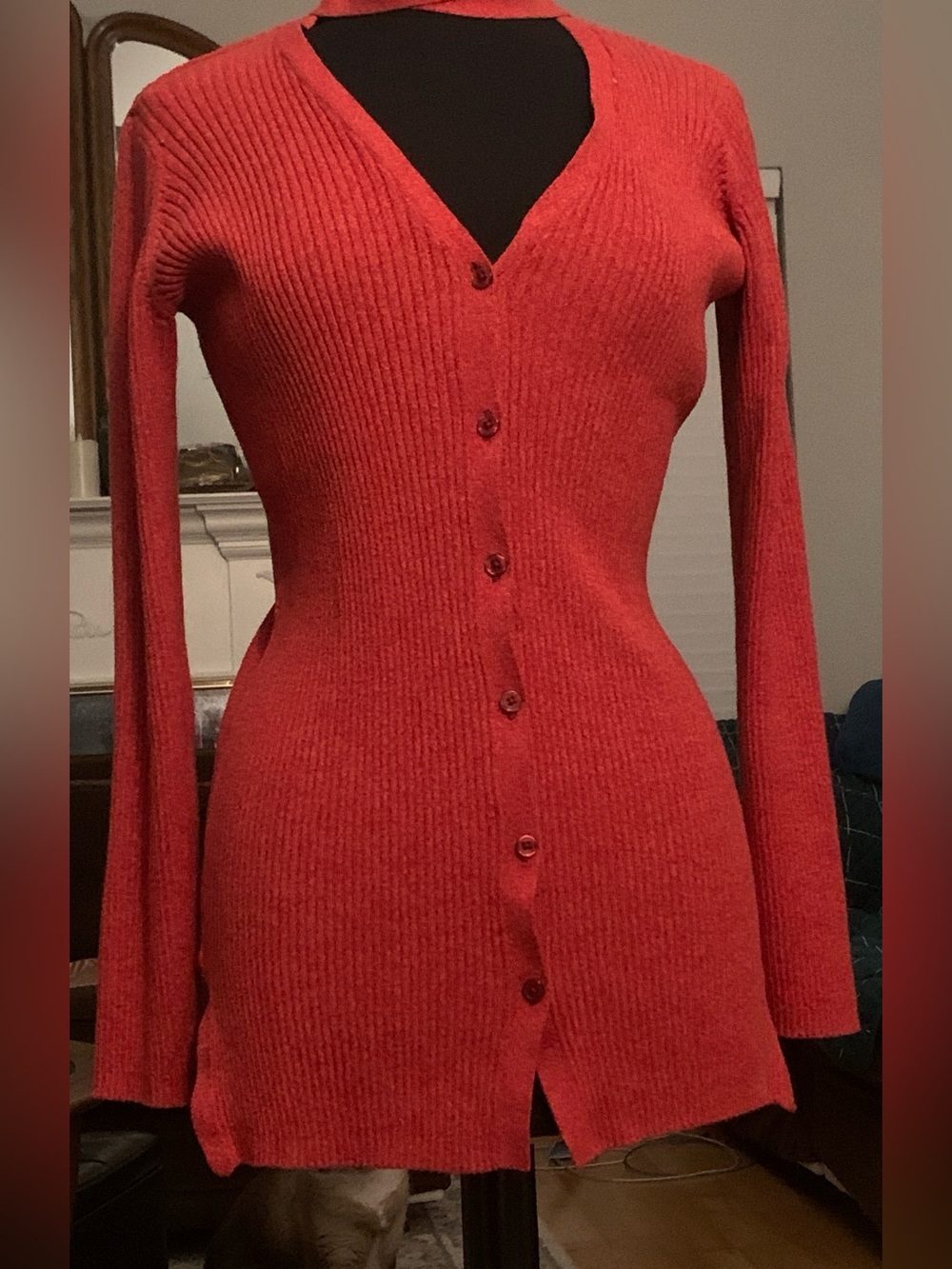 Reference Point New York Ribbed Knit V-Neck Belted Cardigan Sweater/Dress